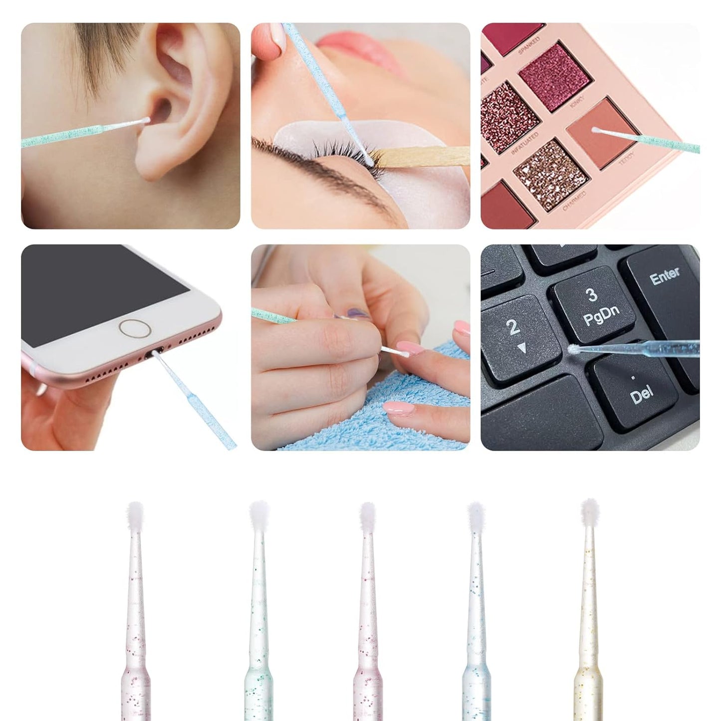 Tbestmax 1000 Pcs Crystal Microbrushes Applicators Disposable Microswabs for Eyelash Extensions Micro Wands Spoolie 5 Color