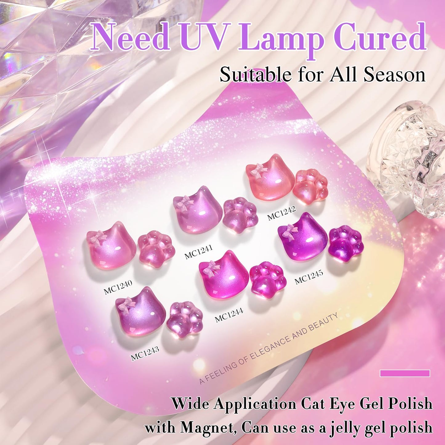 Double Rhythm Cat Eye Gel Nail Polish Set of 6 Same Color Same Bottle 0.5 Oz Shimmer Glitter with Magnet Holographic Reflective Magnetic UV Polish Kit at Home (Glass Purple Lavender -T6-47)