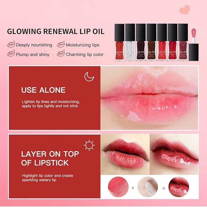 MAEPEOR Glowing Lip Oil 7 Colors Hydrating Lip Balm Nourishing Lip Care Lip Treatment Glossy Finish Non-sticky Moisturizing Lip Balm (04 Jam)
