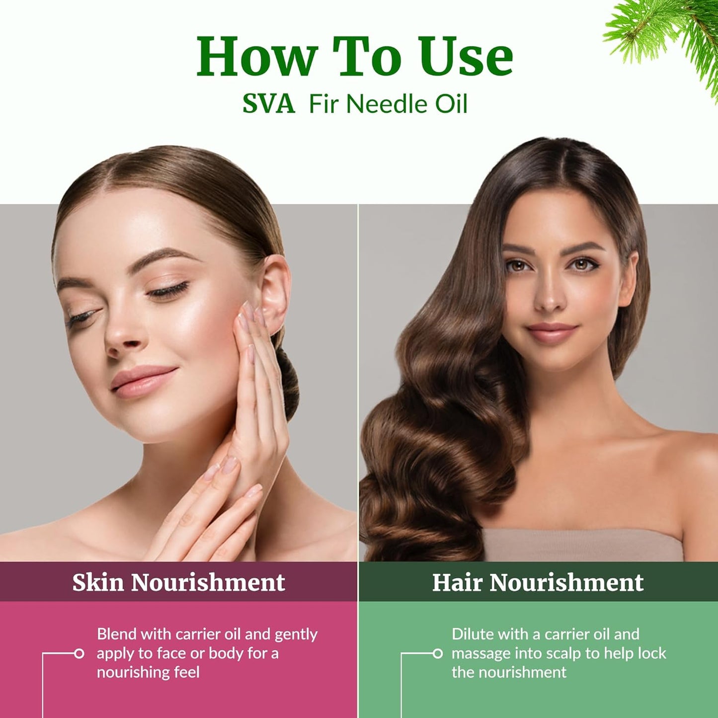 SVA Fir Needle Essential Oil – 4 Fl Oz – 100% Natural Fir Needle Oil - for Diffuser, Hair Care, Face, Skin Care, Aromatherapy, Scalp and Body Massage, Soap and Candle Making – with Dropper