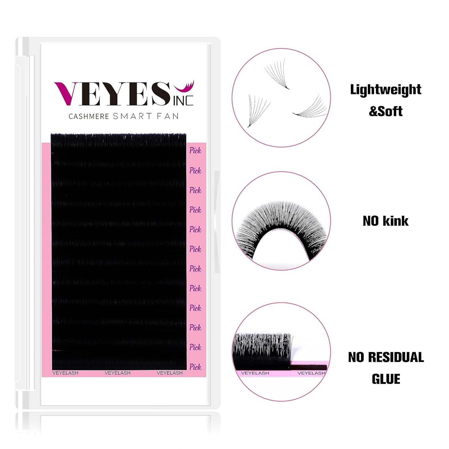 VEYES INC Cashmere Smart Fan Lash Extensions 0.03 0.05 0.07 C/CC/D Curl 8-20mm Mixed & Single Length, Super Matte Black Volume Lashes, Professional Supplies for Lash Techs (0.03 CC 17mm)