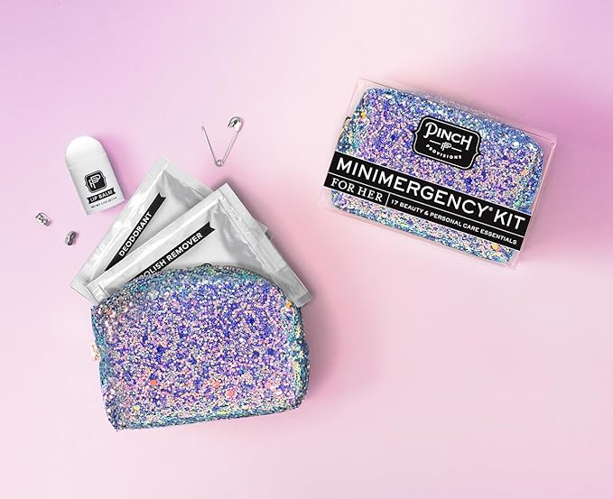 Pinch Provisions Mermaid Glitter Minimergency Kit, includes 17 Travel-Sized Cosmetic Essentials, Convenient for Purses, Emergency Beauty Accessories, Gifts for Holiday’s & Birthday’s