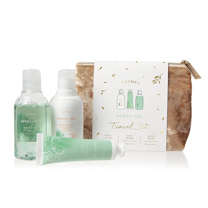 Thymes Travel Set and Beauty Bag - Contains Body Wash, Body Lotion & Hand Cream - Neroli Sol