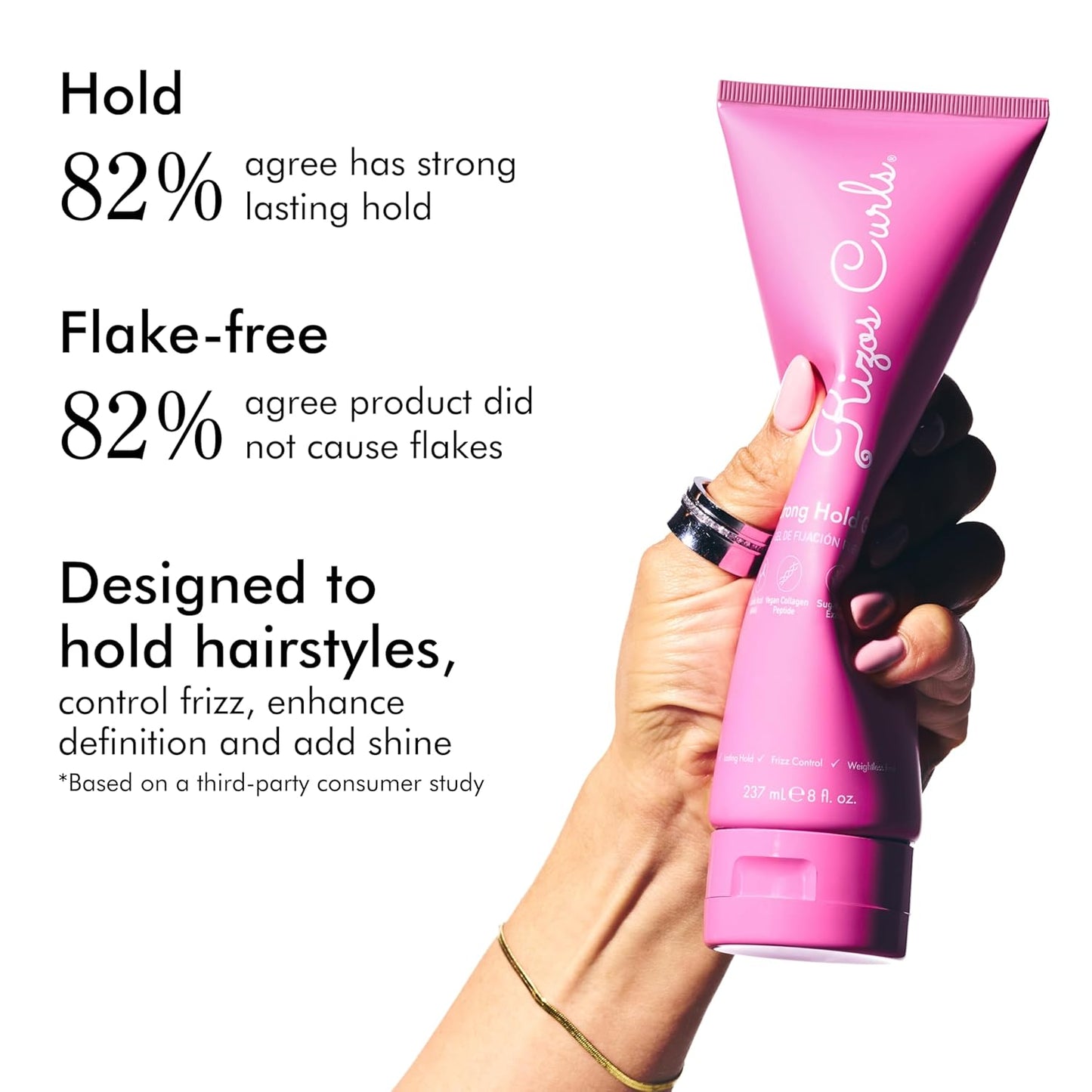 Rizos Curls Strong Hold Gel - Long-Lasting, Flake-Free Gel for Curly, Coily, and Wavy Hair, Frizz Control, Curl Definition & Shine, Vegan Collagen Peptides & Sugar Cane Extract, 8oz