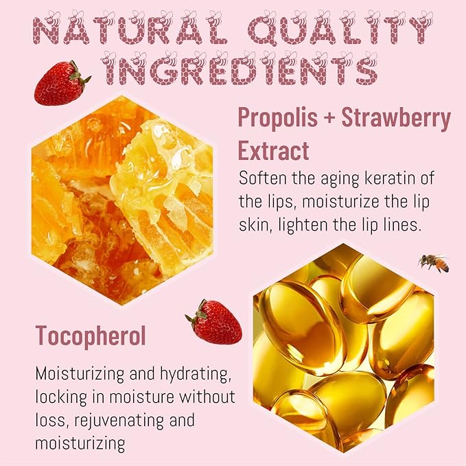 2PCS Lip Balm Honey Pot, Honey Pot Lip Balm for Dry Cracked Lips, Strawberry Lip Balm Scrubs Exfoliator & Moisturizer, Hydrating Lip Balm Honey Pot with Wand, Lip Sleeping Mask (B)