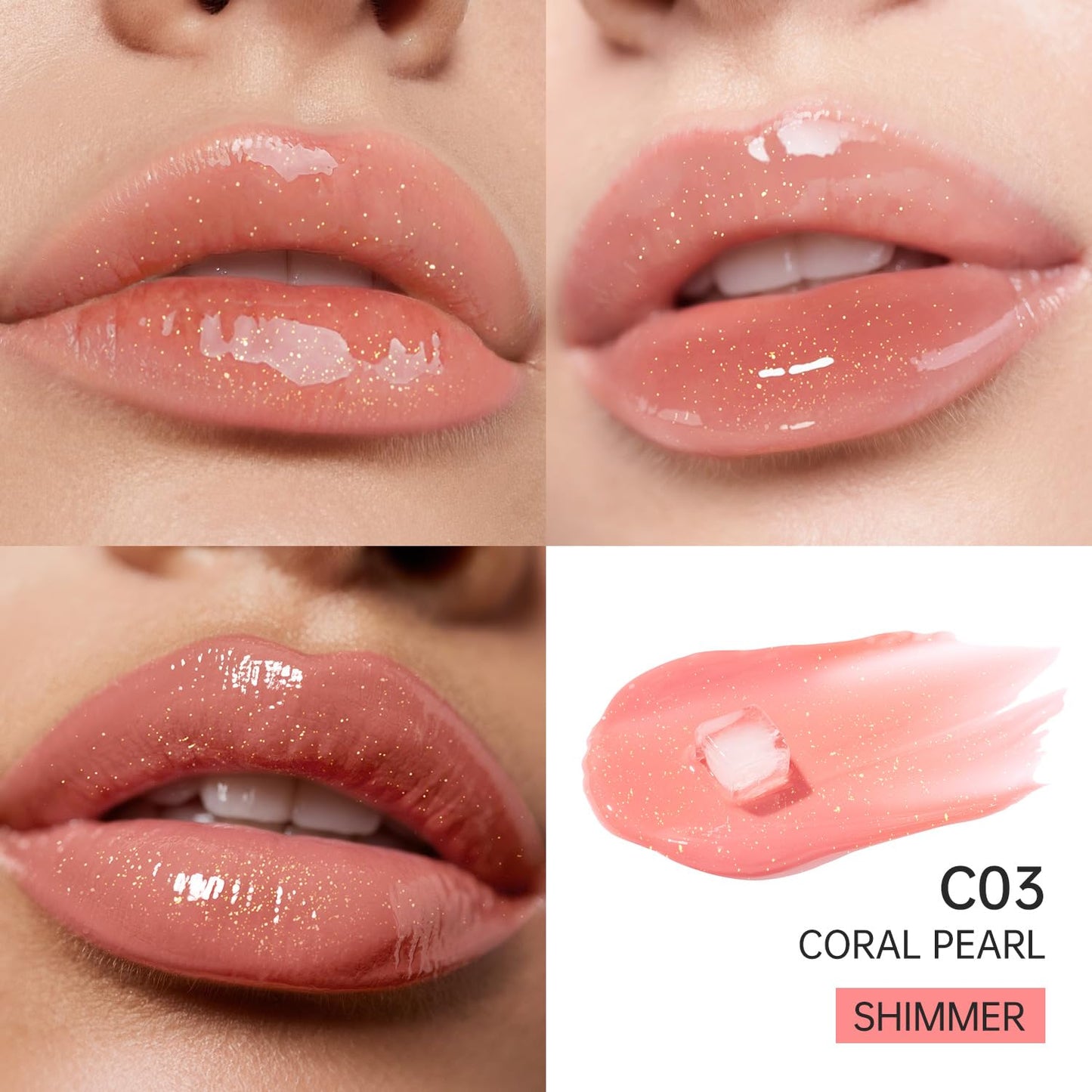 Catkin Lip Plumper Gloss, Tinted Lip Serum with Hyaluronic Acid & Jojoba Oil, Non-sticky Volumizing Hydrating Formula for a High Shine Maximum 3D Look, Plump & Soft Lips 0.12 Fl Oz - C03 Coral Pearl