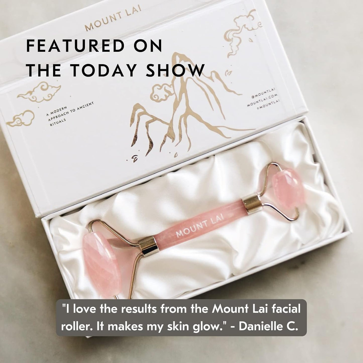 Mount Lai De-Puffing Rose Quartz Facial Roller – The Stone of Love, Certified Rose Quartz Face Roller for Anti-Aging, Soothing & Radiant Skin, Facial Massager Tool for Self-Care Ritual