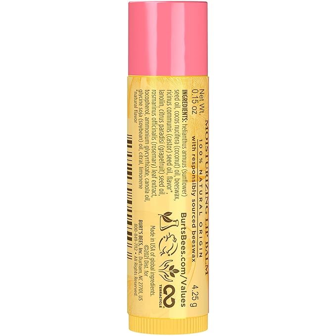 Burt's Bees 100% Natural Moisturizing Lip Balm, Pink Grapefruit with Beeswax & Fruit Extracts, 1 Tube