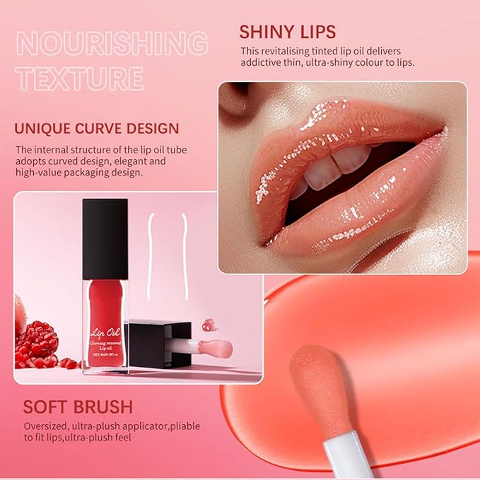 MAEPEOR Glowing Lip Oil 7 Colors Hydrating Lip Balm Nourishing Lip Care Lip Treatment Glossy Finish Non-sticky Moisturizing Lip Balm (01 Coral)