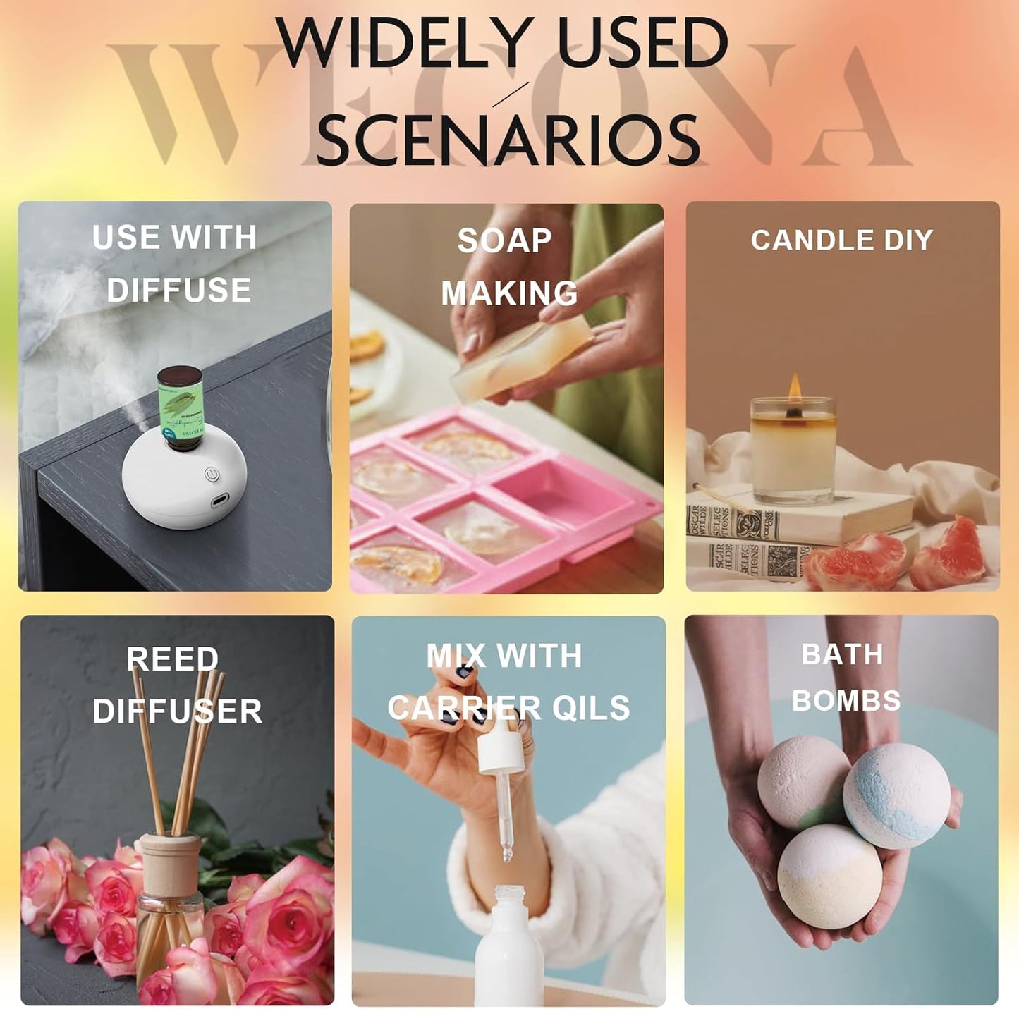 Pure Essential Oil Set - Top 6 Aromatherapy Oils Set, Essential Oils for Diffusers for Home - Peppermint, Lavender, Eucalyptus, Lemongrass, Rosemary, Lemon - 10ml x 6