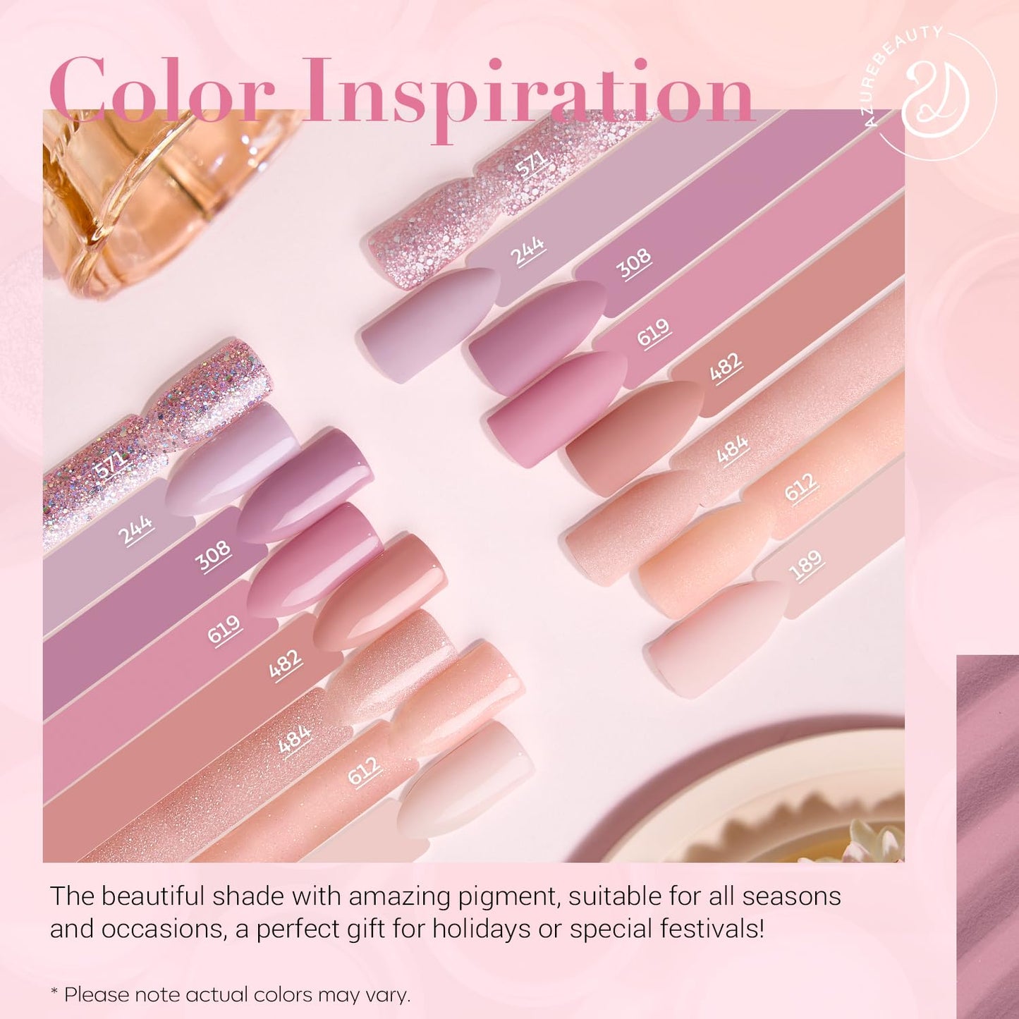 AZUREBEAUTY 30Pcs Dip Powder Nail Kit with Matte Top Coat, 8 Neutral Nude Lilac Colors, Starter Set