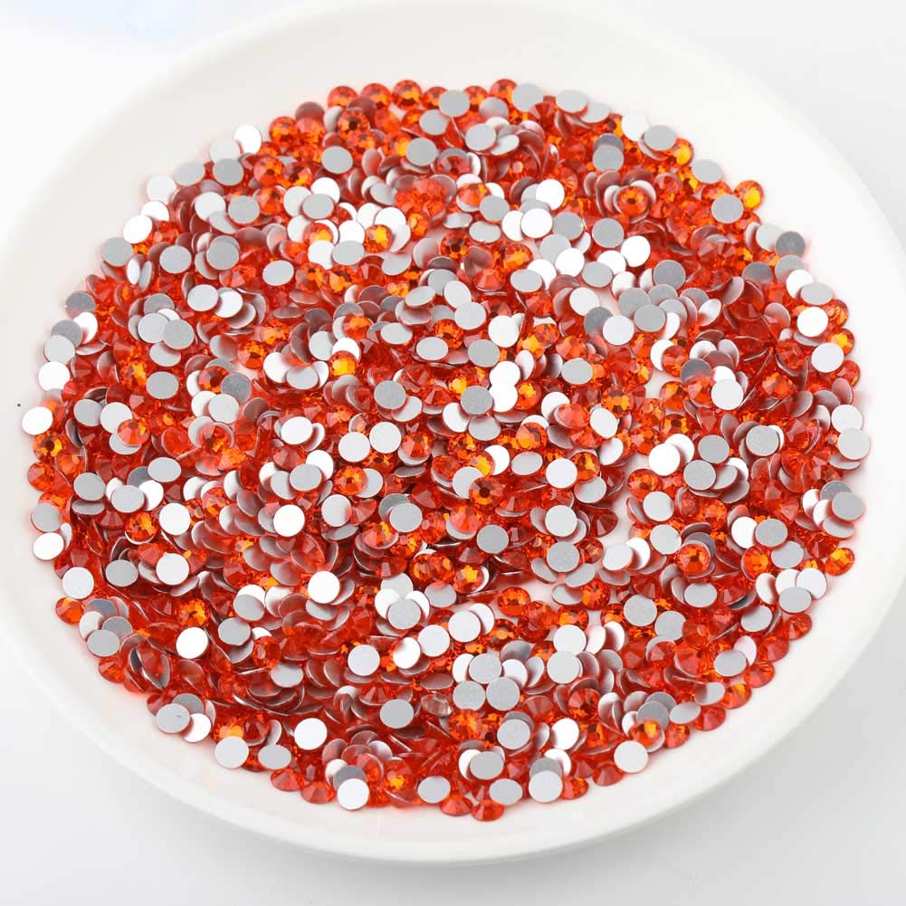 beadsland Flat Back Crystal Rhinestones Round Gems, Orange (1.3-1.4mm) SS3/1440pcs