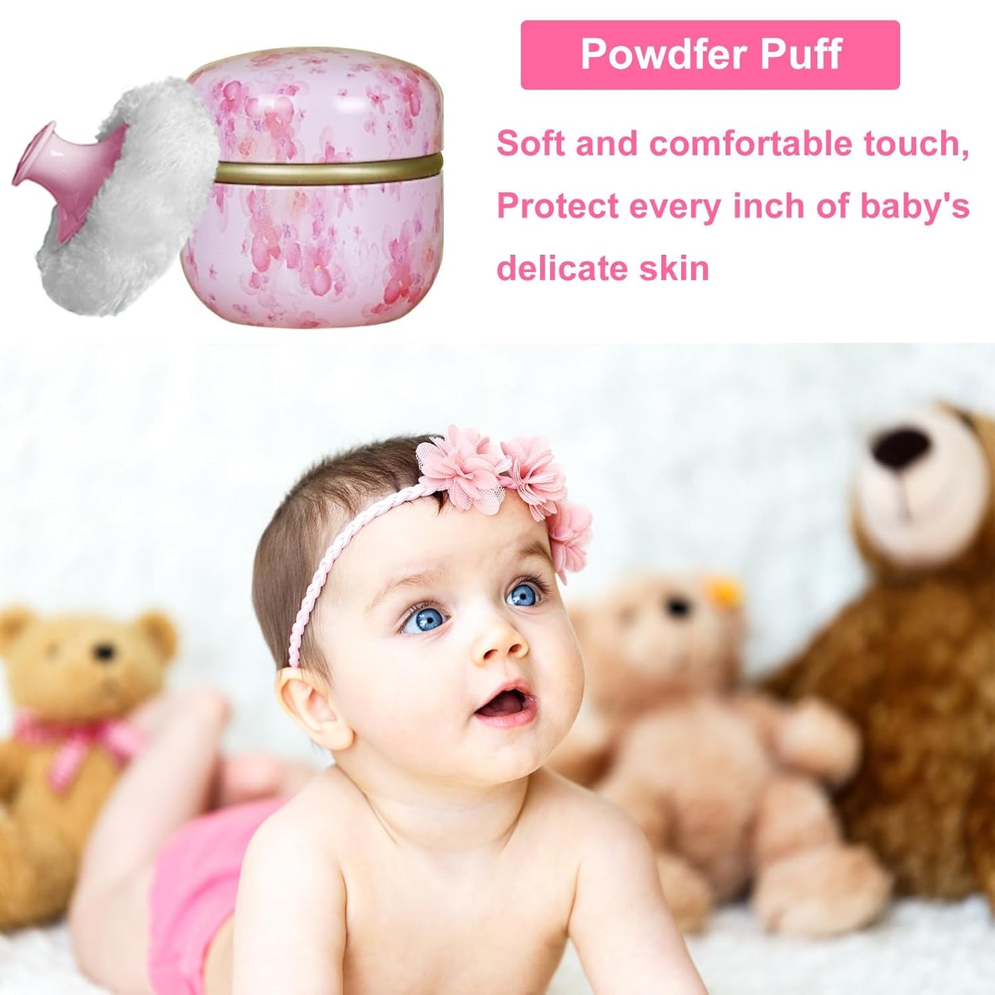 Body Powder Puff and Container for Dusting Powder, Women Powder Puff and Powder Case for Bath and Travel (Sakura)