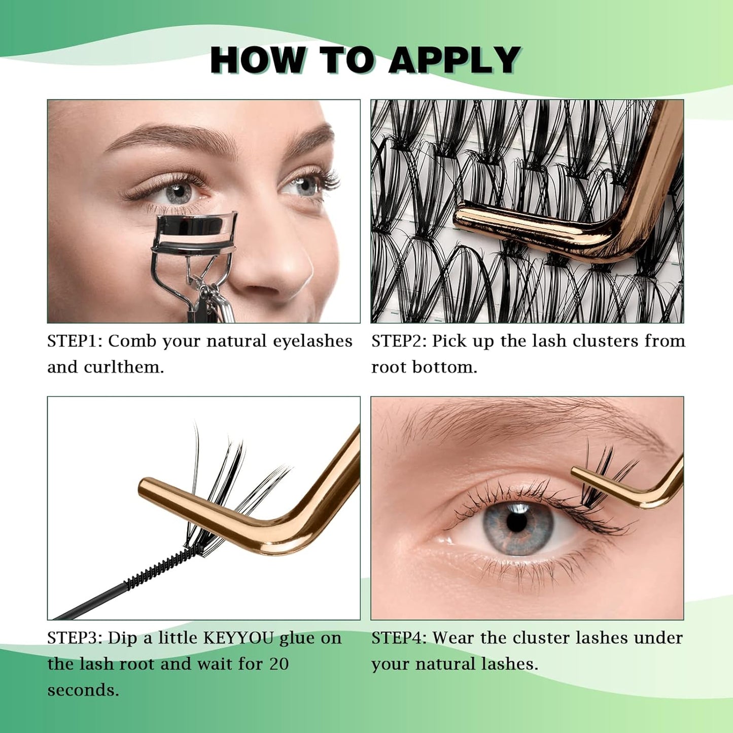 Lash Clusters 300pcs Individual Lashes 30D 0.07D Curl 14mm DIY Eyelash Extension KEYYOU Large Tray Volume Soft&Natural Eyelash Clusters(30D-0.07D,14）