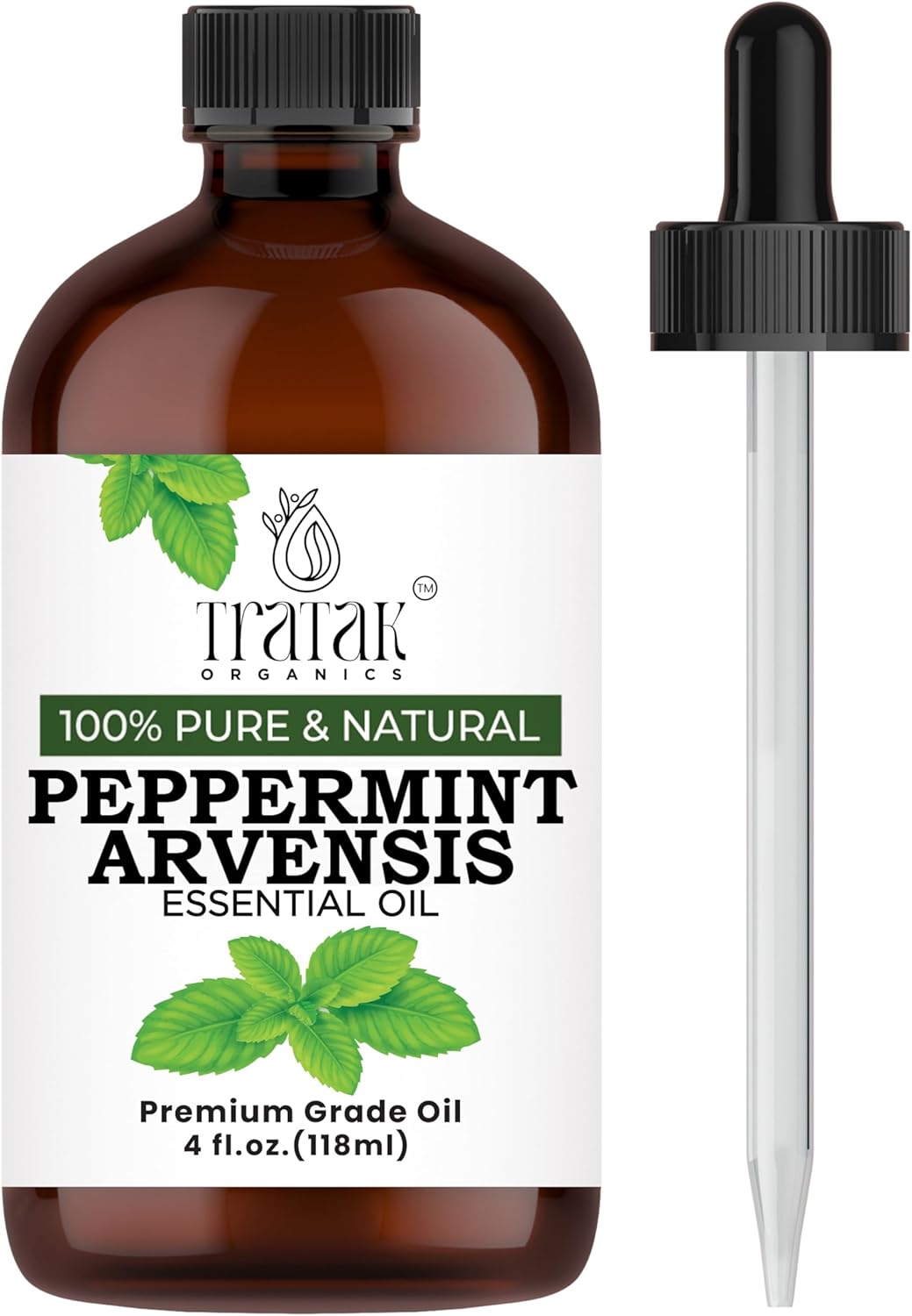 Peppermint Essential Oil 4 Fl Oz - 100% Pure and Natural Oil with Premium Glass Dropper, Premium Therapeutic Grade Essential Oil for Diffuser, Cleaning, Hair Care and Aromatherapy