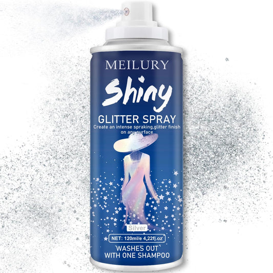 Hair and Body Glitter Spray, Holographic Glitter Highlighter Powder, Hairspray for Clothes, Face Body Shiny Glitter, Loose Shimmer Hairspray Festival Rave Prom Accessories, 4.22 Fl Oz (Silver)