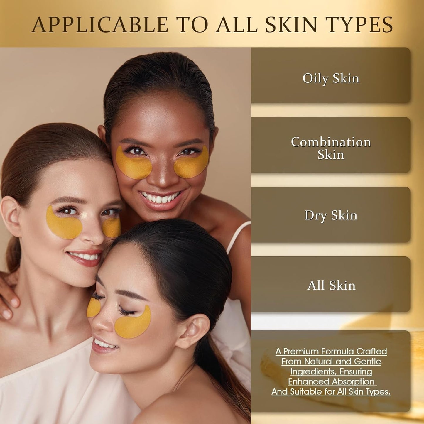 Under Eye Patches Masks - 24K Gold Eye Patch for Dark Circles & Puffy Eyesg,Fine Lines,Eye Bags Collagen Infused with Hyaluronic Acid Wrinkle Smoothing, Hydration & Firming Care (30 Pairs) Gold