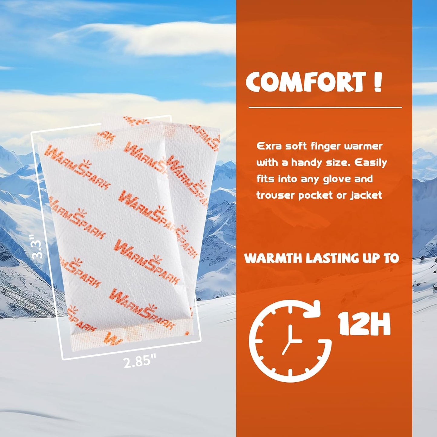 Hand Warmers Disposable Single Use Air Activated Heat Packs for Hands, Toes and Body - Up to 12 Hours of Heat - WarmSpark