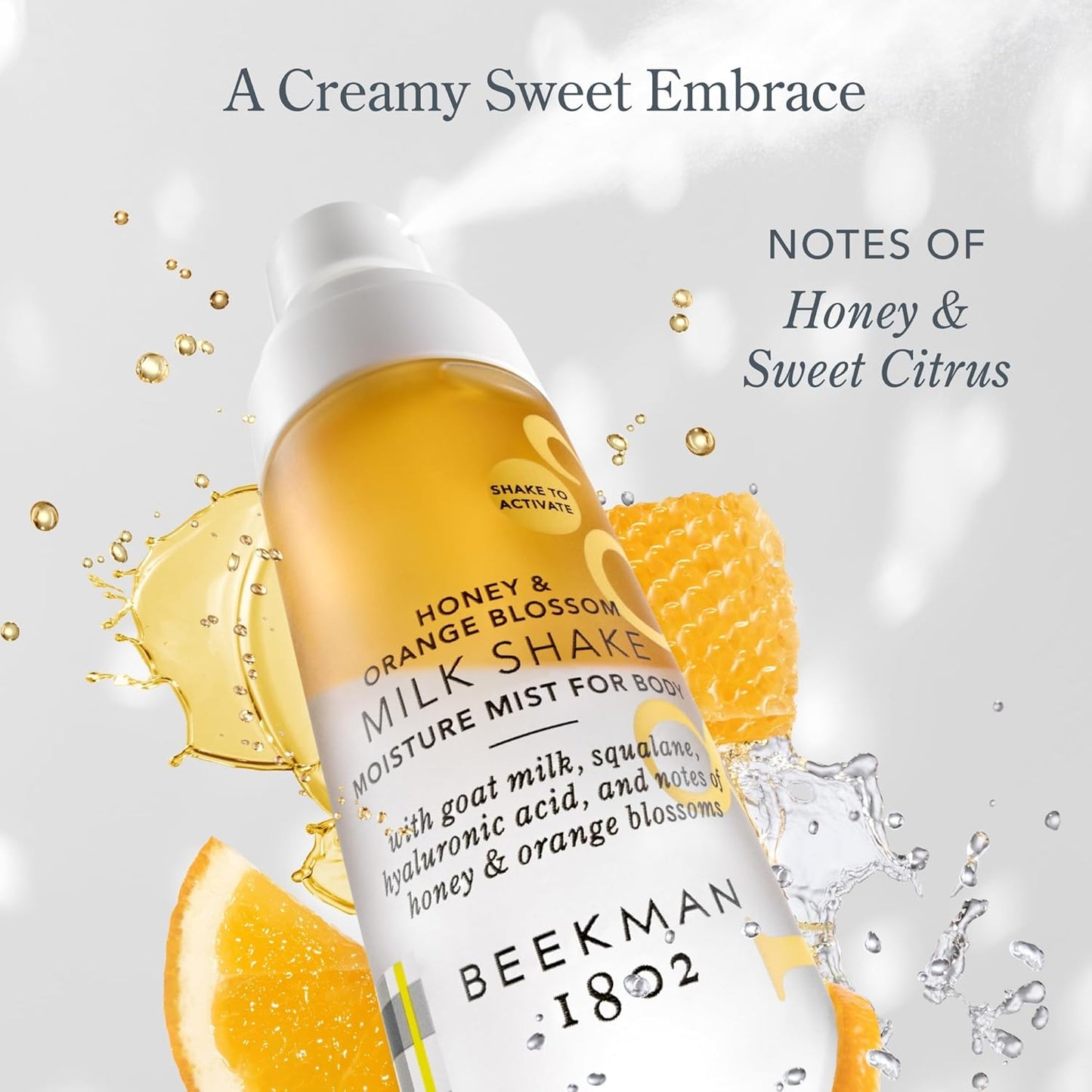 Beekman 1802 Milk Shake Body Mist - Honey & Orange Blossom 2 fl oz - Hyaluronic Acid, Jojoba Oil, Instantly Moisturizes, Hydrates & Softens, Good for Sensitive Skin, Cruelty Free