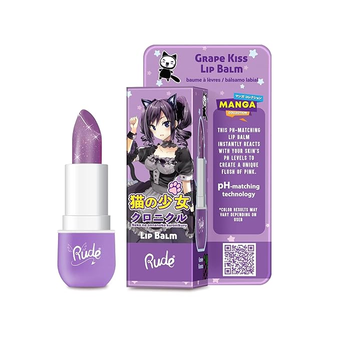 Manga Collection Lip Balm - Grape Kiss by Rude Cosmetics for Women - 0.123 oz Lip Balm
