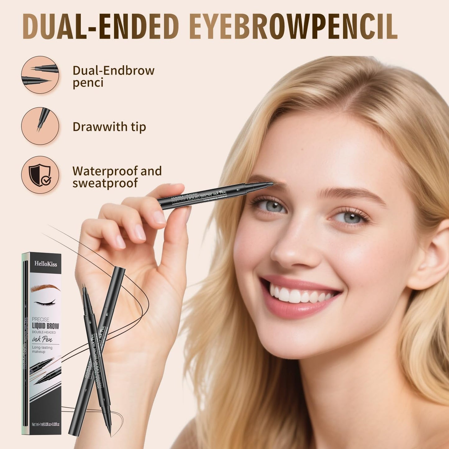 Eyebrow Pencil, Eyebrow Pen with Double-Brush Tip 2-in-1 Eyeliner Dual-Ended Microblading Long Lasting Waterproof Hair-Like Brow Pencil with Eyebrow Brush (Brown)