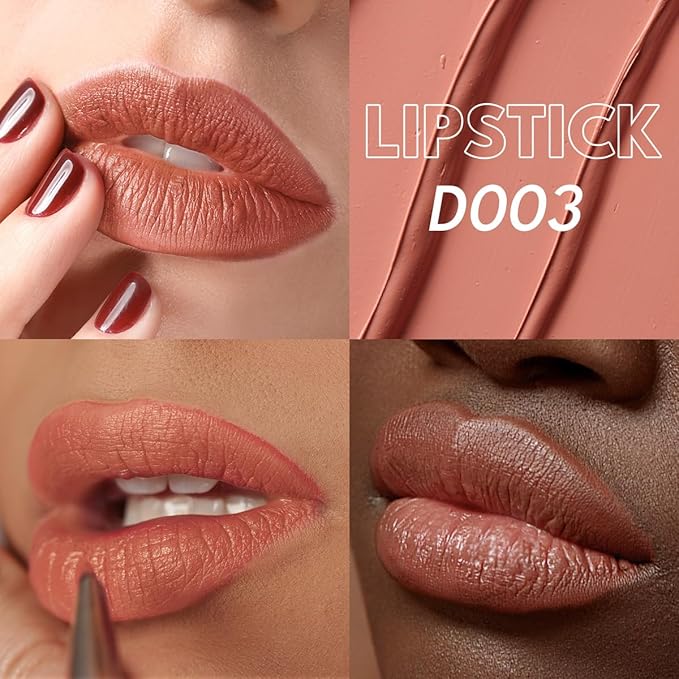 2PCS Marbled Matte Lip Stick Makeup - Velvety Finish | Naked-lip Feel, Full Coverage, D001+D003
