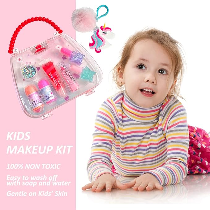 M&U 13Pcs Lip Balm and Nail Polish Gift Set for Kids Age 6-12, Abssorted Favors Moisturizing Lip Care Balm Tubes for Girls and Women, Washable Real Makeup Safe & Non-Toxic