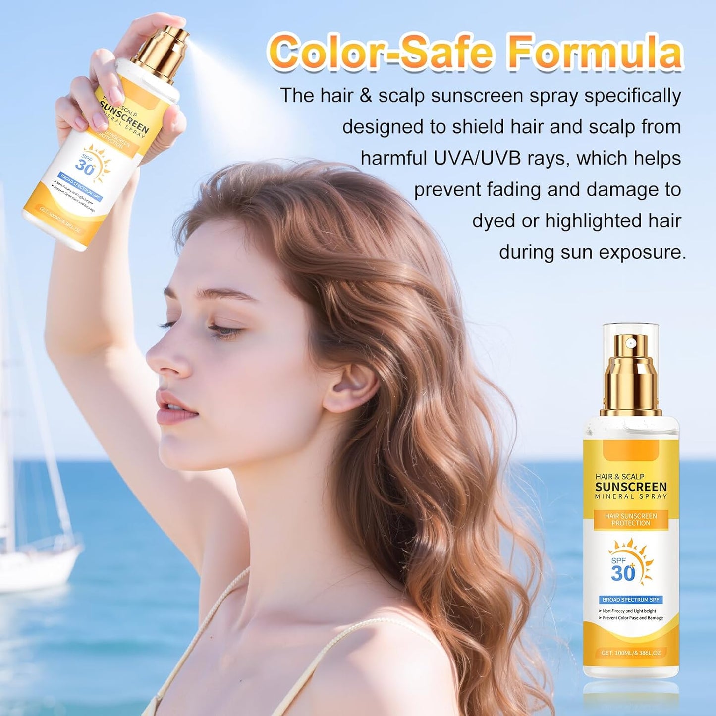 Ultimate Hair & Scalp Sunscreen Spray SPF 30 | Hair and Scalp Sunscreen Spray | Color-Lock UV Shield for Dyed/Highlighted Hair,Travel-Size Scalp Sunblock Prevents Fading & Dryness(1PCS)