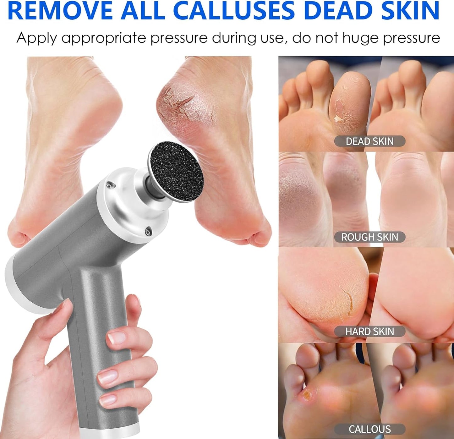 Upgraded Electric Callus Remover for Feet 4500rpm, Adjustable Speed Professional Electric Foot Sander Grinder Foot File for Calloused Feet Dead Hard Cracked Skin, with 4 Interchangeable Heads (Gray)