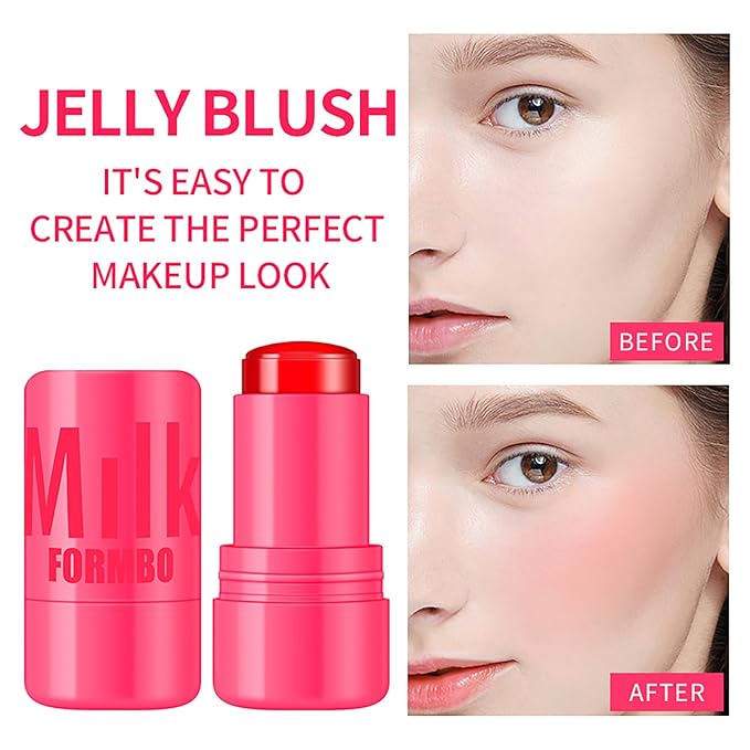 Cooling Water Jelly Tint Blush Makeup Blush Stick 3-in-1 Lip and Cheek Tint Stain Jelly Blush Multi-use Clear Glossy Gel Blush,0.18 Oz (Chill Red, 0.18 Oz)