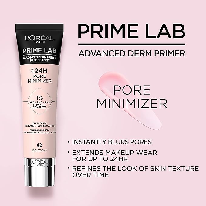 L'Oreal Paris Prime Lab Up to 24H Pore Minimizer Face Primer Infused with AHA, LHA, BHA Complex to Smooth and Extend Makeup Wear, 1.01 Fl Oz