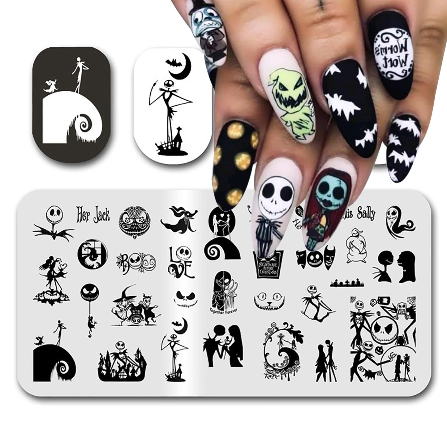 Halloween Nail Stamping Plates Nightmare Christmas Nails Stamping Kit The Day of Dead Ghost Holiday Nail Stamping Plate Nail Stamper Kit for Women Halloween DIY Manicure Accessories