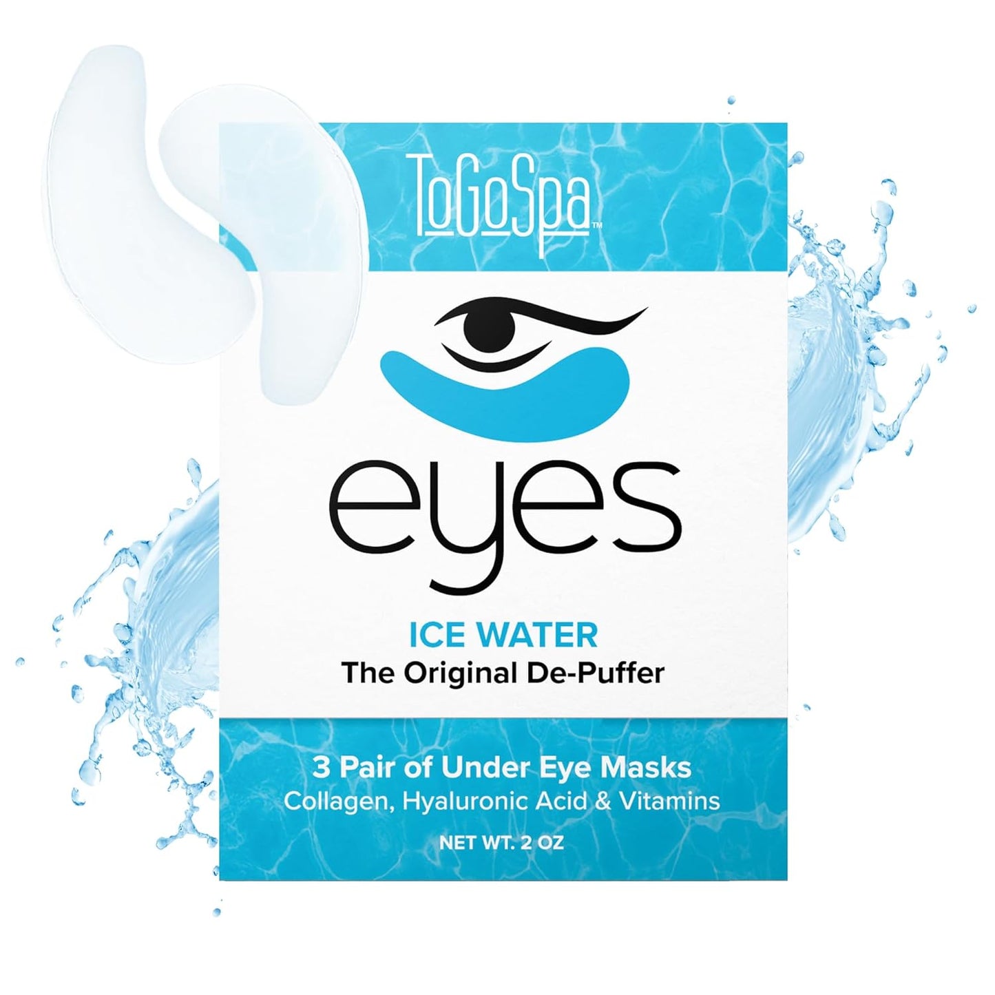 Ice Water EYES by ToGoSpa – Premium Anti-Aging Collagen Gel Pads for Puffiness, Dark Circles, and Wrinkles – Under Eye Rejuvenation for Men & Women - 1 Pack - 3 Pair