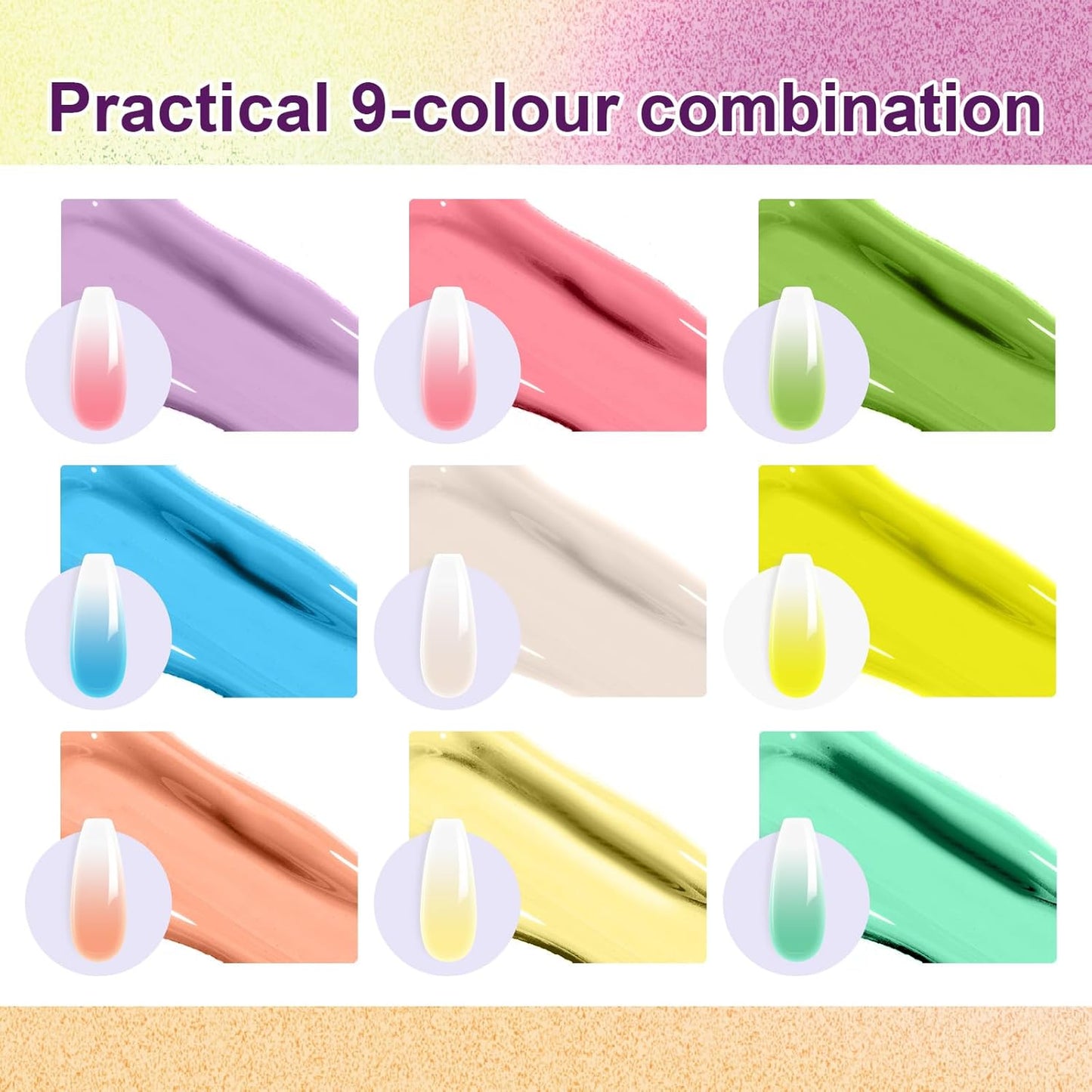 Gradient Painting Gel, 9 Colors Ombre Gel Nail Polish for 3D Nail Sculpting Gel Painting Effect Pigment Pat Nails Aura Nails, French Manicure Long Lasting Home Salon Nail Art Easter Egg