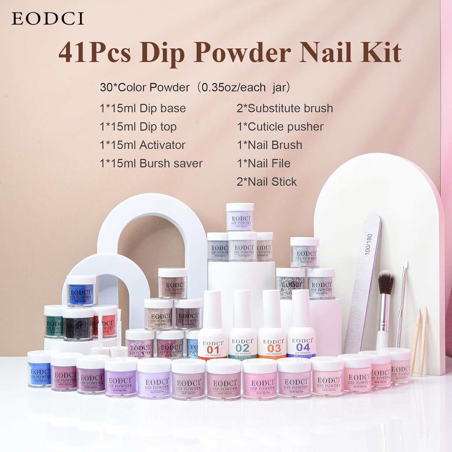 Dip Powder Nail Kit Starter, 30 Colors Dip Nails Skin Nude Brown Glitter, Dark Color Acrylic Dipping Powder Liquid Set with Base/Top Coat Activator Brush Saver for Manicure DIY Gift
