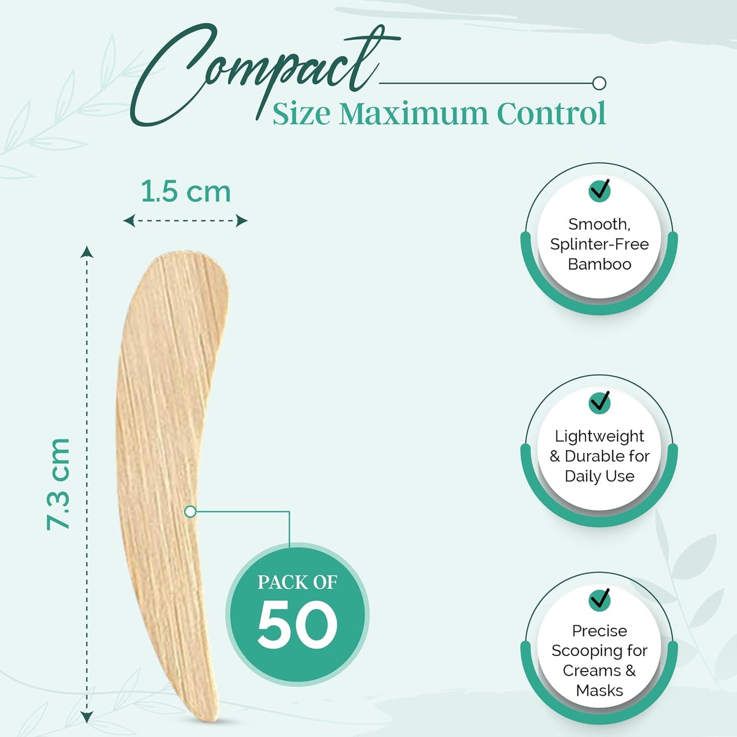Bamboo 50-pack Cosmetic Facial Makeup Spoon Spatula Mini Makeup Spatula, Biodegradable Compostable Cosmetic Cream Spatulas Spoon, Skincare Scoop Applicator Facial Massage Beauty BPA FREE (Standard)
