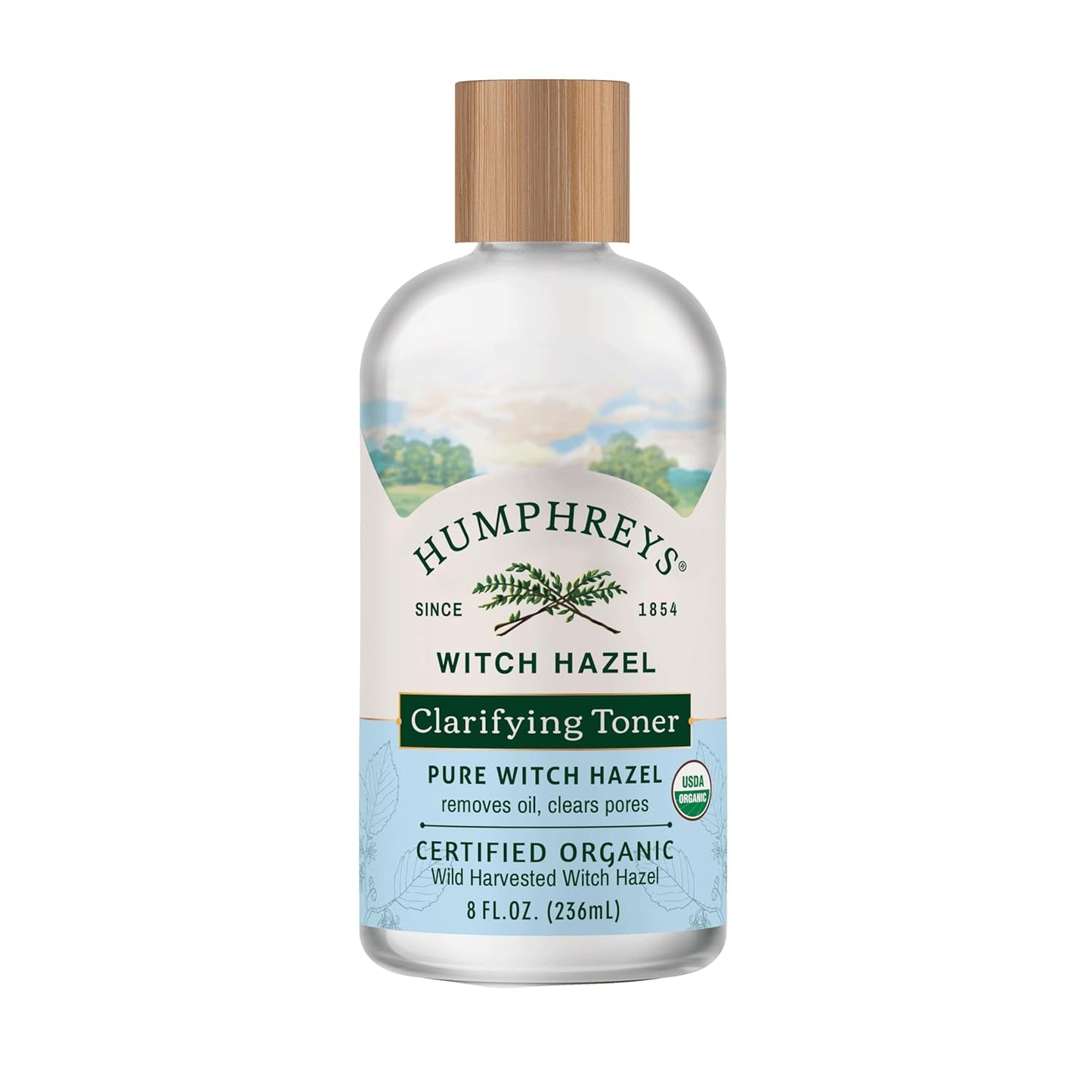 Humphreys Witch Hazel Clarifying Toner | Wild Harvested Witch Hazel | USDA Organic | Natural | Hydrating | Clears Pores & Removes Oil | 8 Fl Oz