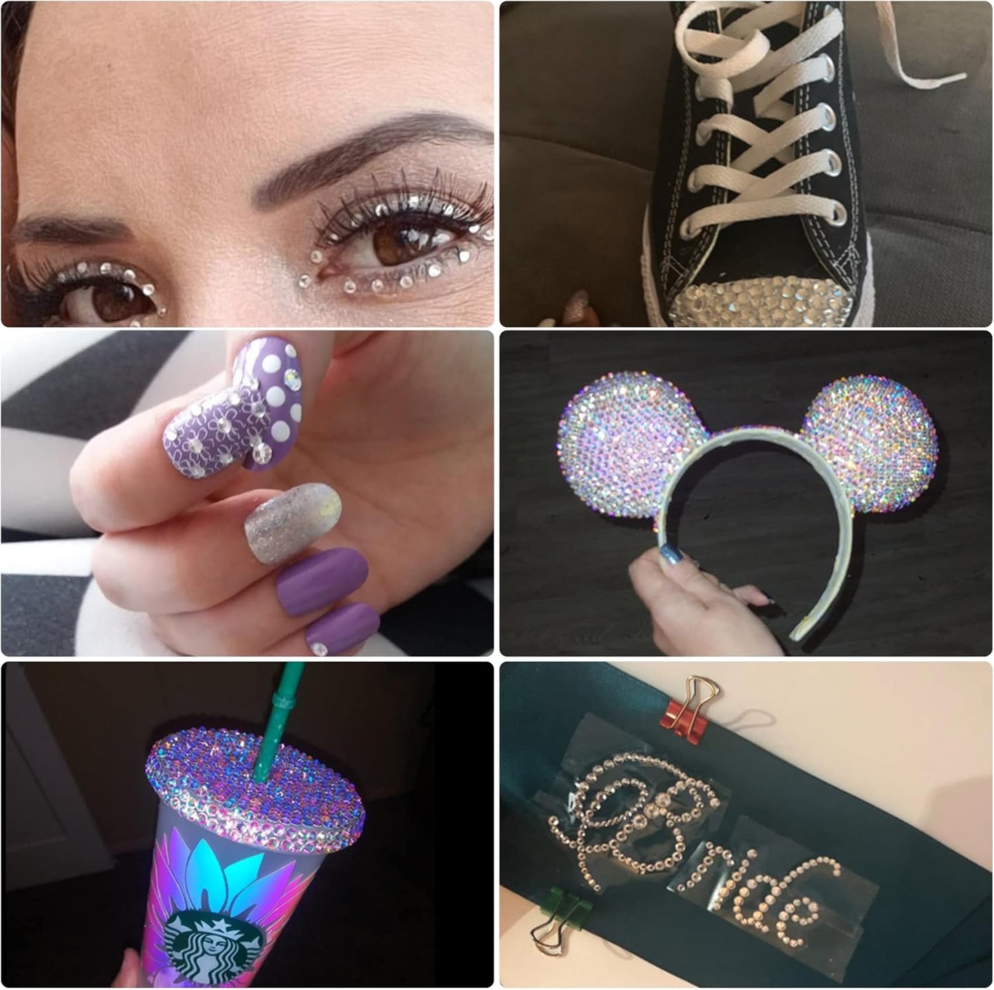 Multi Size 3mm 4mm 5mm Rhinestones Set for Nails Crafts White Non Hotfix Rhinestones Nail Gems Rhinestone Jelly AB&Round Flat Back Resin Rhinestone for Makeup Clothes Shoes Eyes Bottles Crafts