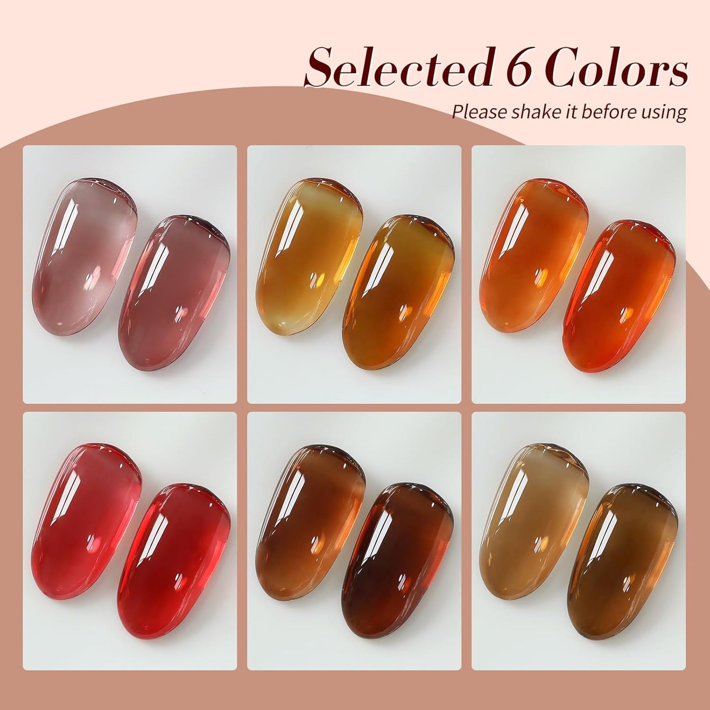 Born Pretty Fall Winter Jelly Gel Nail Polish Amber Crystal Transparent Brown Orange Red Gel Polish Nail Art Manicure DIY at Home and Salon 6PCS 7ML