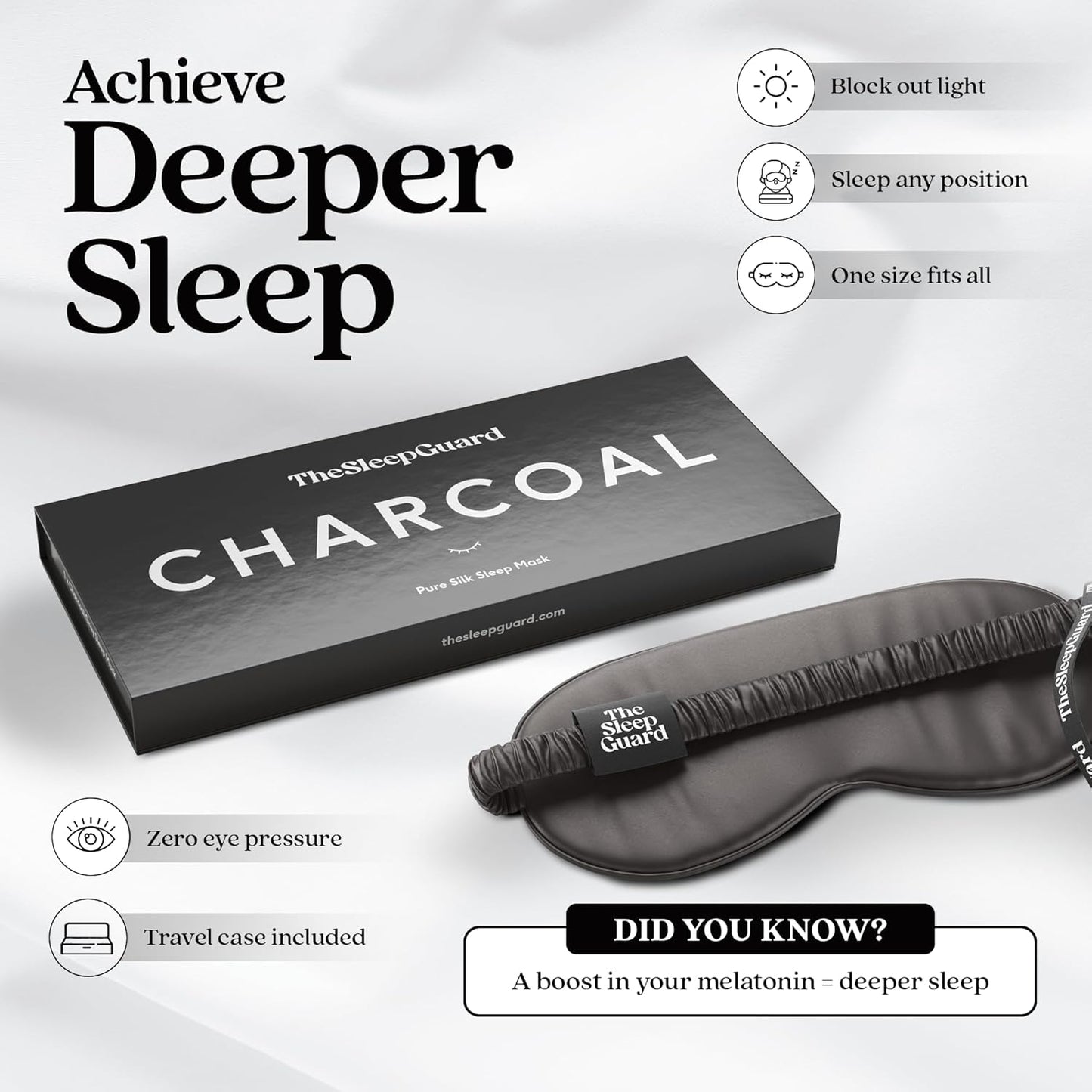 Pure Silk Sleep Mask [100% 6A Mulberry Silk, 22 Momme] Light Blocking Travel Essentials. Eye Masks for Sleeping. Black Oeko-Tex Blindfold. Eye Covers for Men & Women