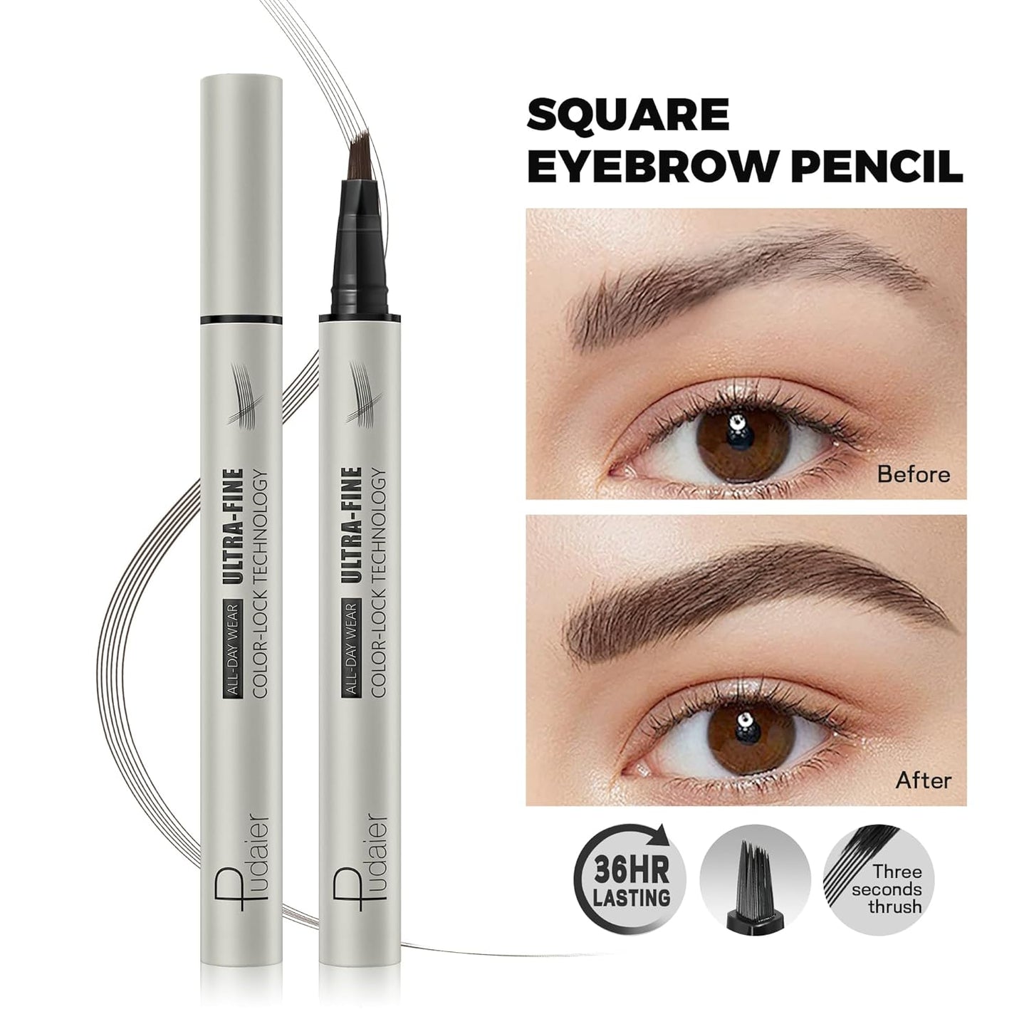 2 Pack Microblading Eyebrow Pen and Brow Tint for Women with Angled Brush & Dip to Effortlessly Create Natural Hair Like Brows, Waterproof Fast Eye Brow Makeup Pencil, Last All Day (Medium Brown)