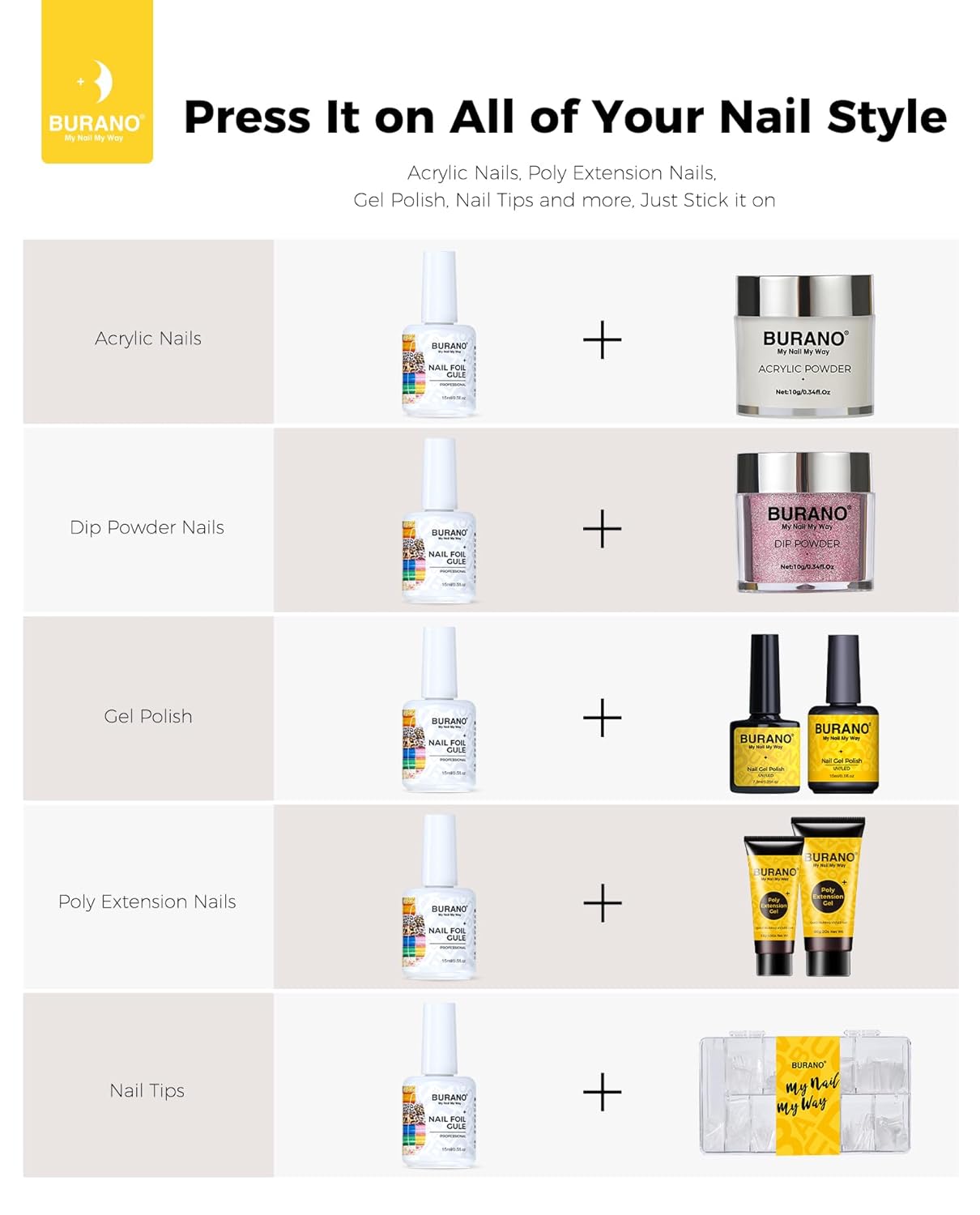 BURANO Nail Art Nail Foil Glue Gel, o.5 oz with 10PCS Foil Stickers Set Nail Foil Glue for Nails Foil Transfer Gel, Nail Design DIY UV LED Lamp Required (Marble Foil 15)