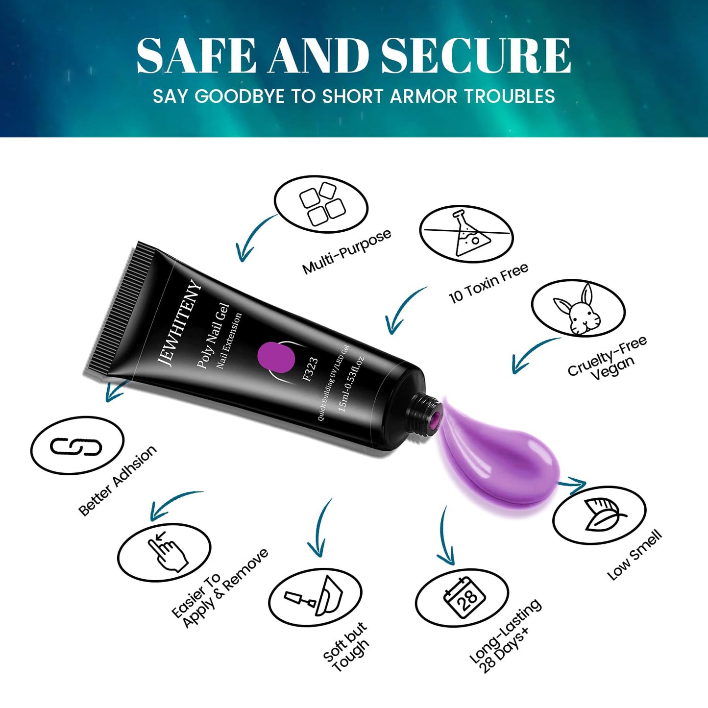 JEWHITENY 14 Colors Poly Nail Gel Kit With U V Lamp Poly Nail Extension Gel All-in-one Kit Builder Strengthen Art Starter DIY At Home Gifts For Women