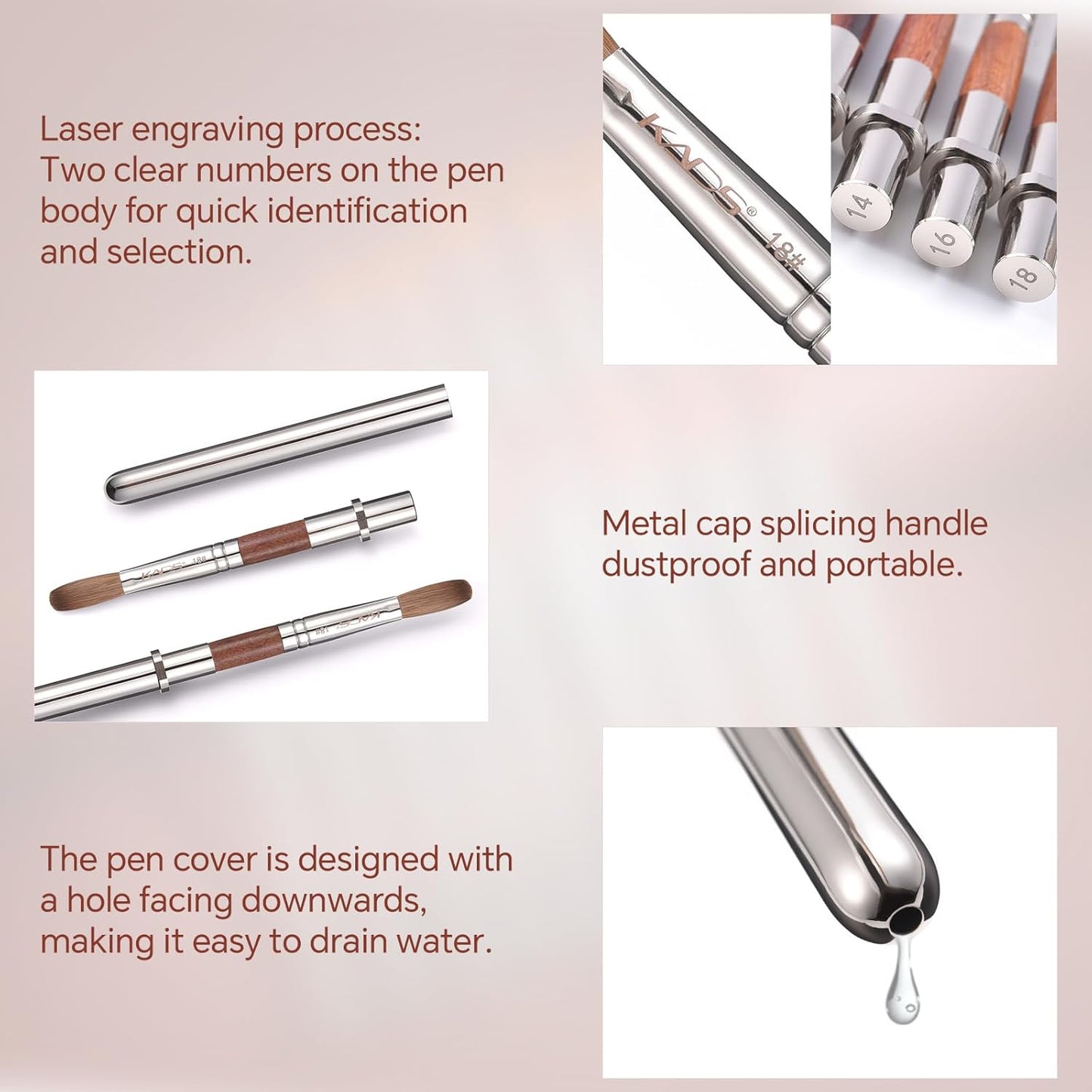 KADS Acrylic Nail Brush with Penholder Nail Brush for Acrylic Application-Oval Shaped Powder Nail Design Tools for Professional Manicure DIY Home Salon (14#)