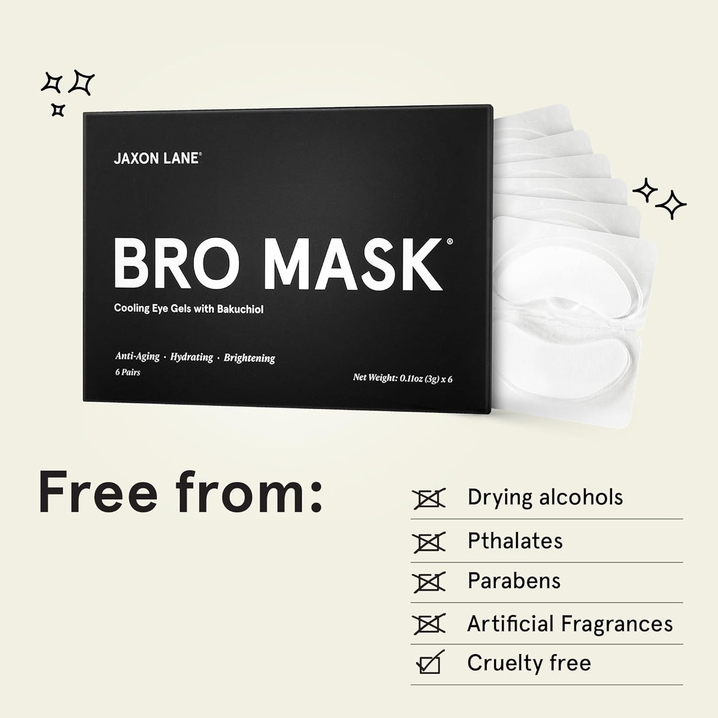 BRO MASK Under Eye Patches for Men Skin Care | Cooling Eye Masks for Dark Circles and Puffiness, Anti Aging Hydrogel Pads with Bakuchiol, Caffeine & Niacinamide, Eye Bags Treatment for Men (2X6 Pairs)