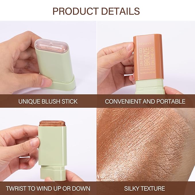 Cream Bronzer Stick,Contour Stick Facial Contouring Stick,Long Lasting Highlighter Waterproof Highlight Makeup,Buildable Shimmer Sparkle Face Bronzer Face Shaping,04 Beach Glow