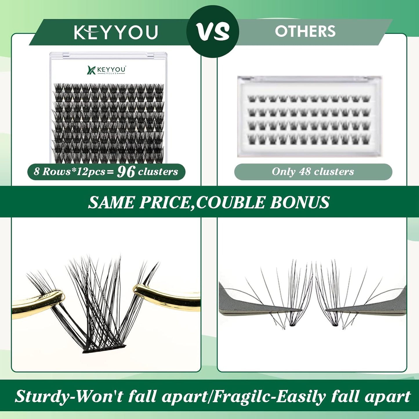 Lash Clusters 96pcs Individual Lashes Y01 C Curl 18mm Cluster Lashes KEYYOU Volume Wispy Lash Extension Soft&Comfortable Easy DIY at Home(Y01,C-18mm)