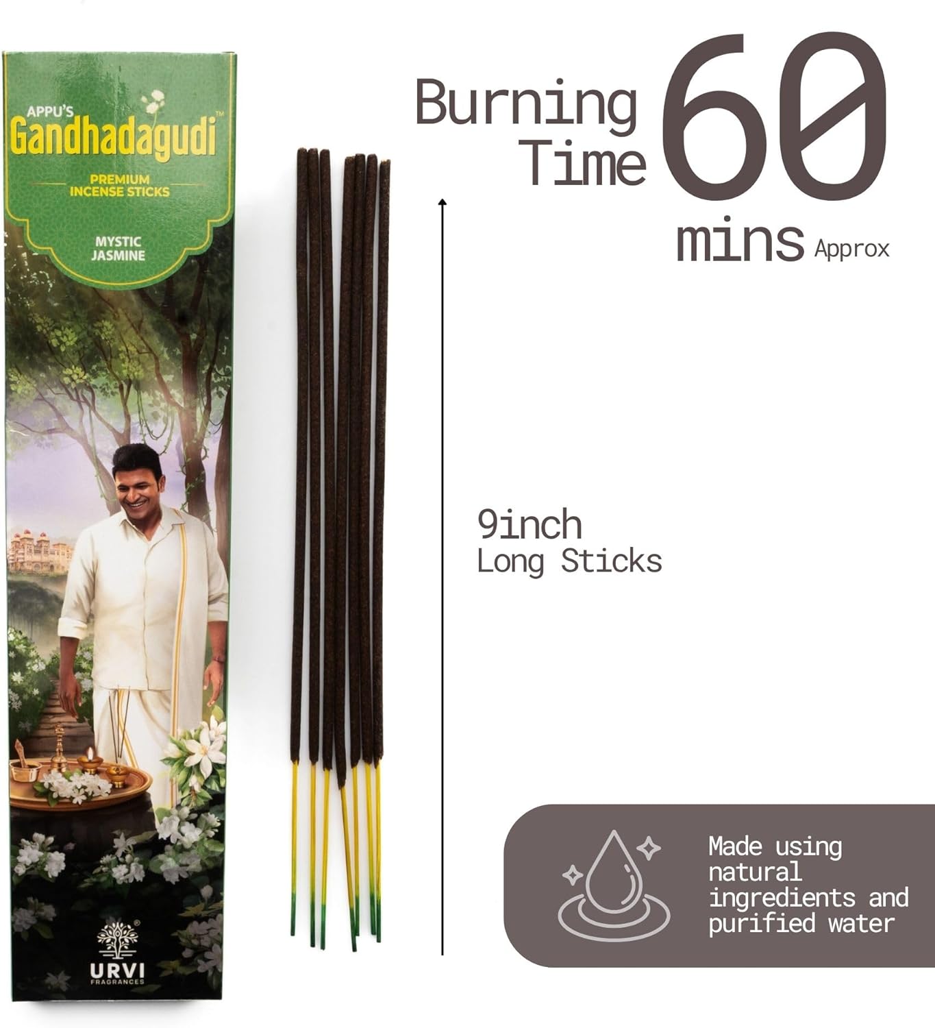 APPU'S Gandhadagudi Mystic Jasmine Incense Sticks – 100g | Handmade, Toxin-Free, Long-Lasting Fragrance | Natural Resin Aroma for Meditation, Yoga & Home Use