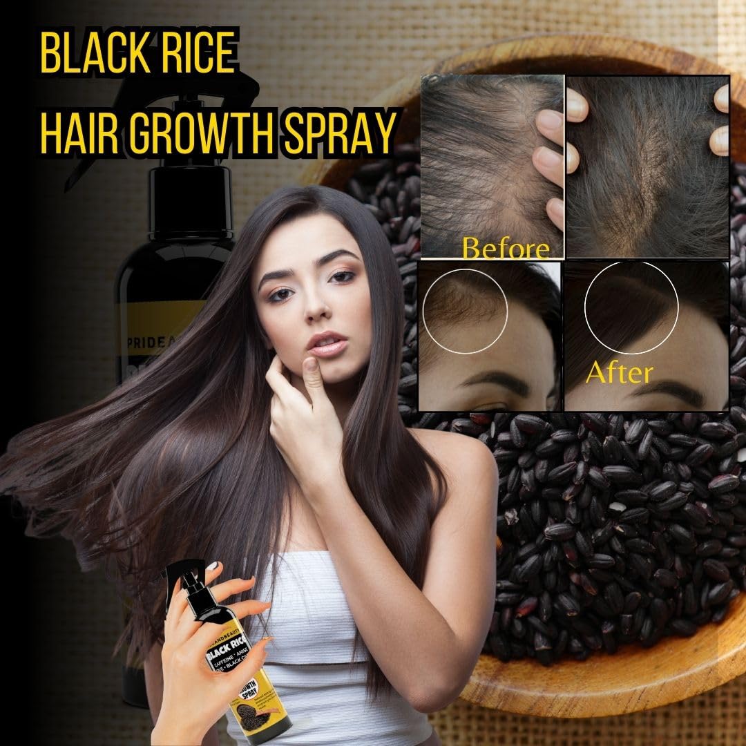 Black Rice Water Hair Growth Spray with Biotin - Rice water HAir spray for Thinning Hair and Hair Loss, All Hair Types, Men and Women