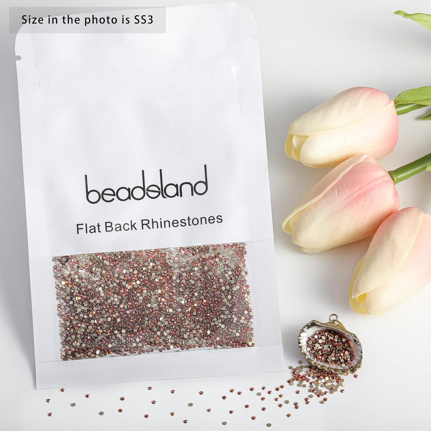 Beadsland 1440 Pieces Flat Back Crystal Rhinestones Round Gems,Amber,SS3,1.2-1.4mm